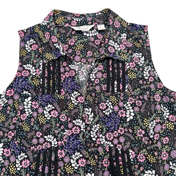 NWT Caffe Marrakech Size M Floral Print Button Front Sleeveless Collar Blouse - Picture 4 of 11